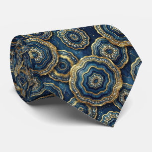 Luxury Suit Tie Navy Blue + Gold Geode Neck Tie