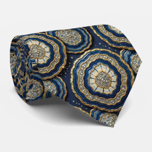 Luxury Suit Tie Navy Blue + Gold Geode Neck Tie