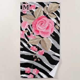 Luxury Summer Time Monogrammed Tiger Rose Beach Towel