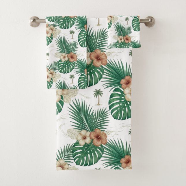 Luxury Summer Tropical Leaves Bath Towel Set (Insitu)