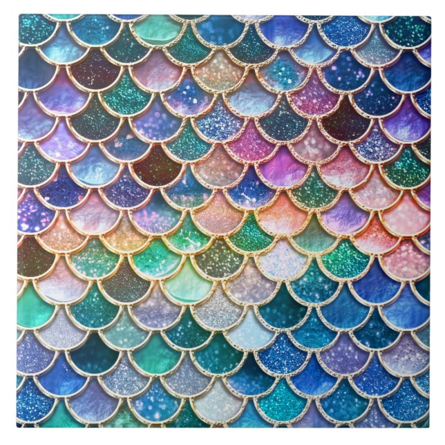 Luxury summerly multicolor Glitter Mermaid Scales Tile (Front)