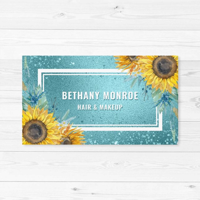 Luxury Sunflower Blue Glitter Foil Hair Makeup Business Card (Creator Uploaded)