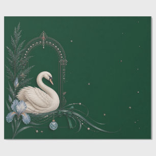 Luxury Swan Christmas Emerald Wrapping Paper