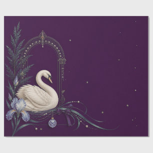Luxury Swan Christmas Plum Wrapping Paper