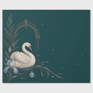 Luxury Swan Christmas Teal Wrapping Paper