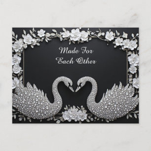 Luxury Swan Couple With Crystal Floral Details Postcard