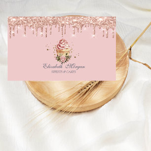 Luxury Sweets Floral Cupcake Rose Gold Drips  Business Card