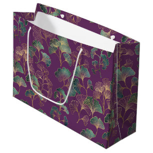 Luxury Tael Ginkgo Leaves on Deep Purple (2) Large Gift Bag