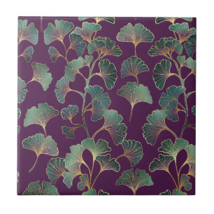 Luxury Tael Ginkgo Leaves on Deep Purple Tile