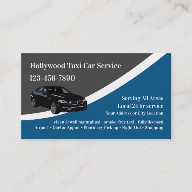 Luxury Taxi Car Service Business Cards (Front)