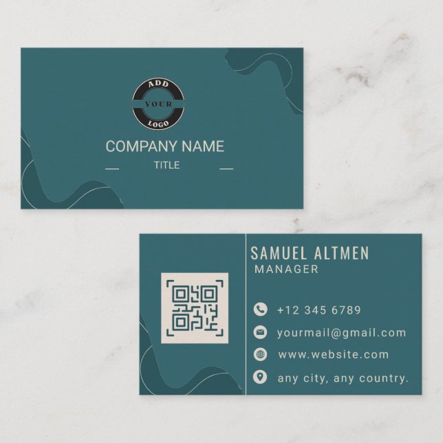 Luxury Teal and Cream Professional QR Code Business Card (Front/Back)