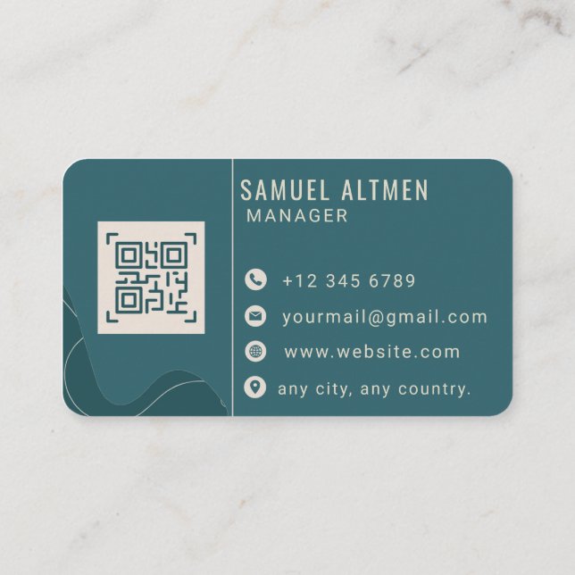 Luxury Teal and Cream Professional QR Code Business Card (Back)