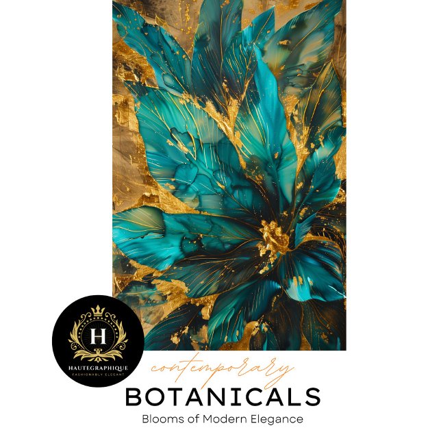 Luxury Teal and Gold Botanical Tissue Paper (Creator Uploaded)
