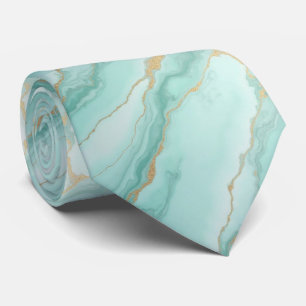 Luxury Teal and Gold Marble Fluid Art Pattern Neck Tie