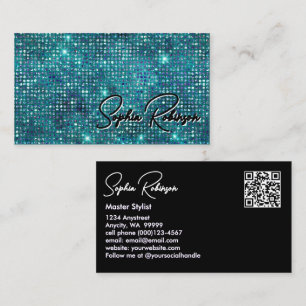 Luxury Teal Blue Glitter and Black Business Card