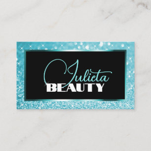 Luxury Teal Blue Sparkle Glitter Photo Template Business Card