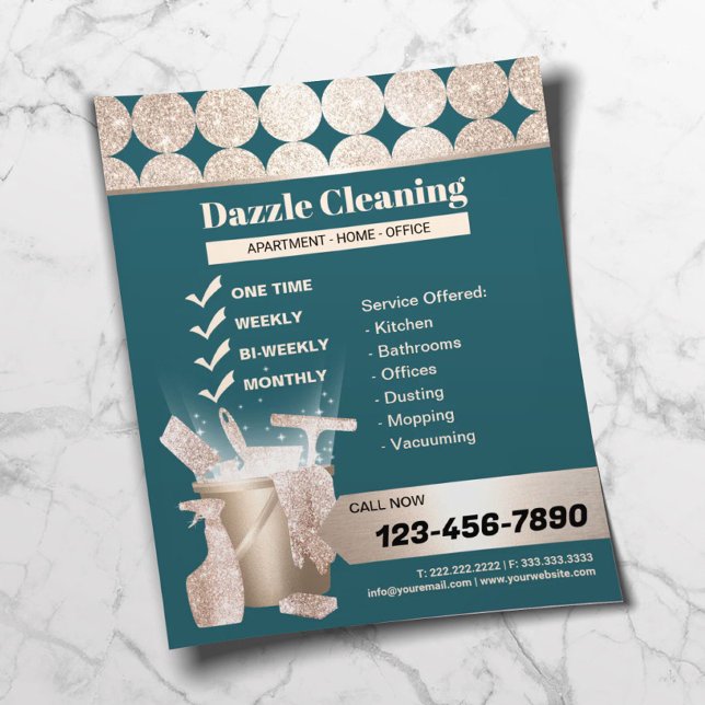 Luxury Teal Geometric Gold Circles House Cleaning Flyer (Creator Uploaded)