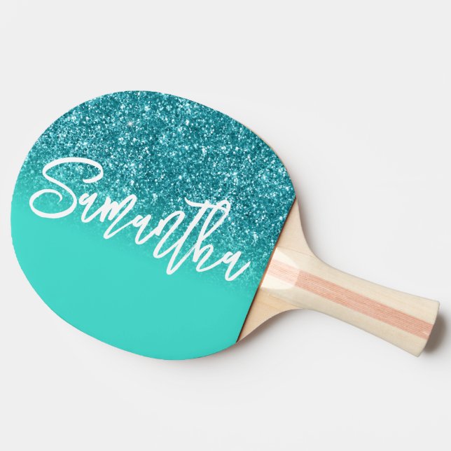 Luxury Teal Glitter Turquoise Ombre Personalise Ping Pong Paddle (Side)