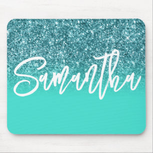 Luxury Teal Glitter Turquoise Ombre Personalised Mouse Pad