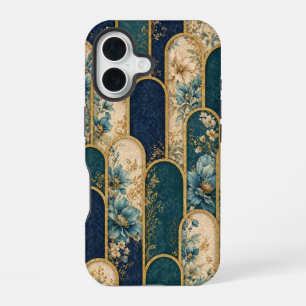 Luxury Teal & Gold Floral Pattern iPhone Case
