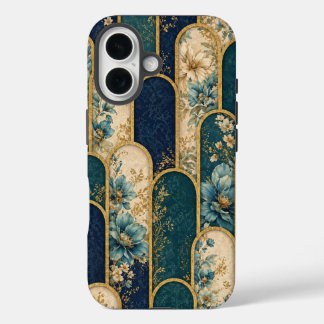 Luxury Teal & Gold Floral Pattern iPhone Case