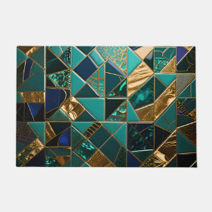 Luxury Teal Gold Geometric Mosaic Pattern Doormat