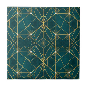 Luxury Teal & Gold Symmetrical Geometric Seamless Tile