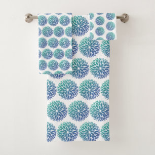 LUXURY TEAL GREEN DAHLIA BATHROOM TOWEL SET