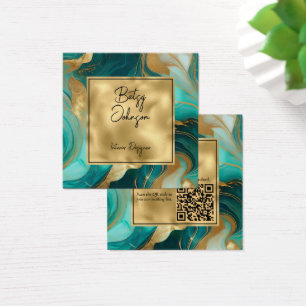 Luxury Teal Marble and Gold Foil Business Card