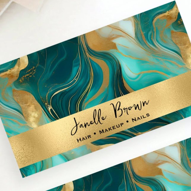 Luxury Teal Marble and Gold Foil Business Card (Creator Uploaded)