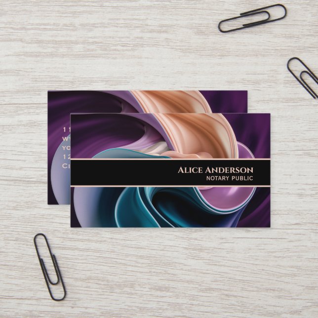 Luxury teal plum violet beige elegant glam chic business card (Front/Back In Situ)