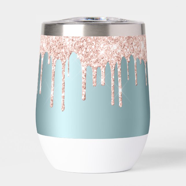 Luxury teal rose gold glitter drips Water Bottle (Front)