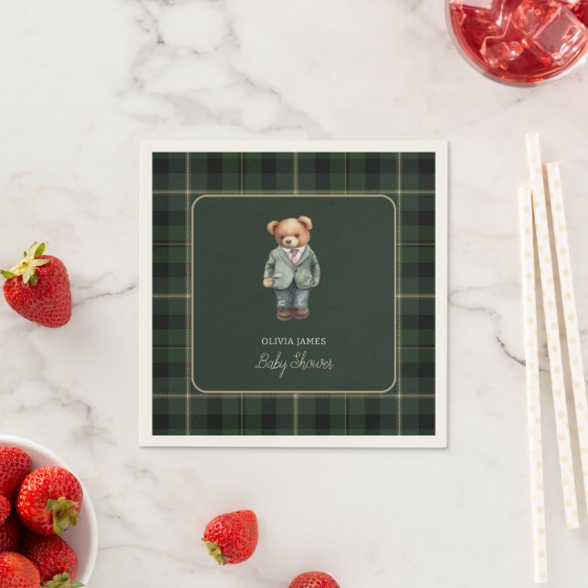 Luxury teddy bear baby shower napkin (Insitu)