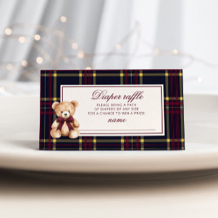 Luxury Teddy Bear Diaper raffle Wine Red Plaid Enclosure Card