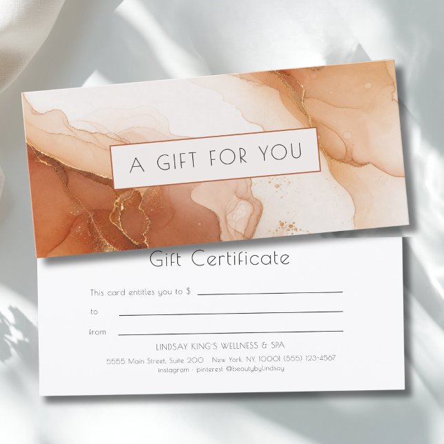 Luxury Terracott Gold Marble Gift Certificate (Luxury Terracotta Beige Gold Marble Gift Certificate)