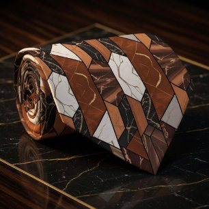 Luxury Terracotta and Black Marble Geometric Tie