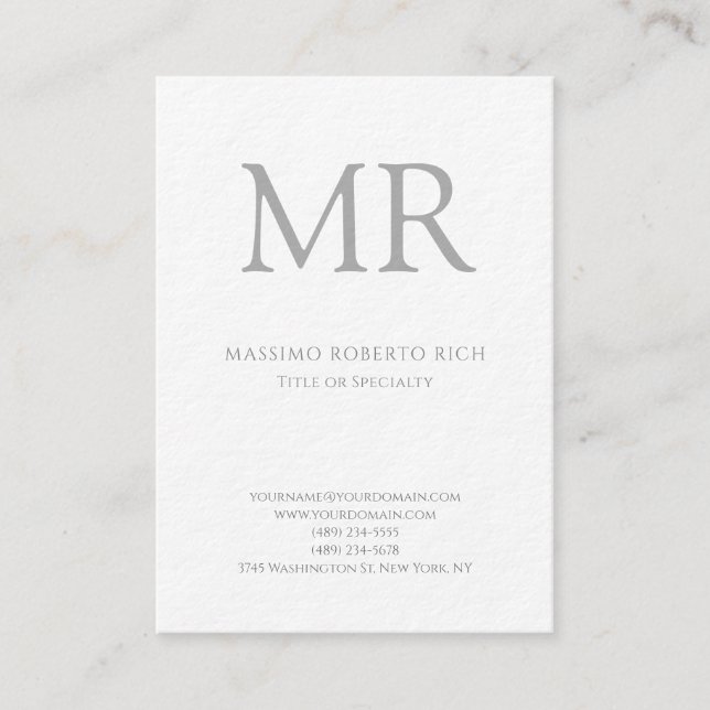 Luxury Thick Modern Monogram Plain Minimalist Business Card (Front)