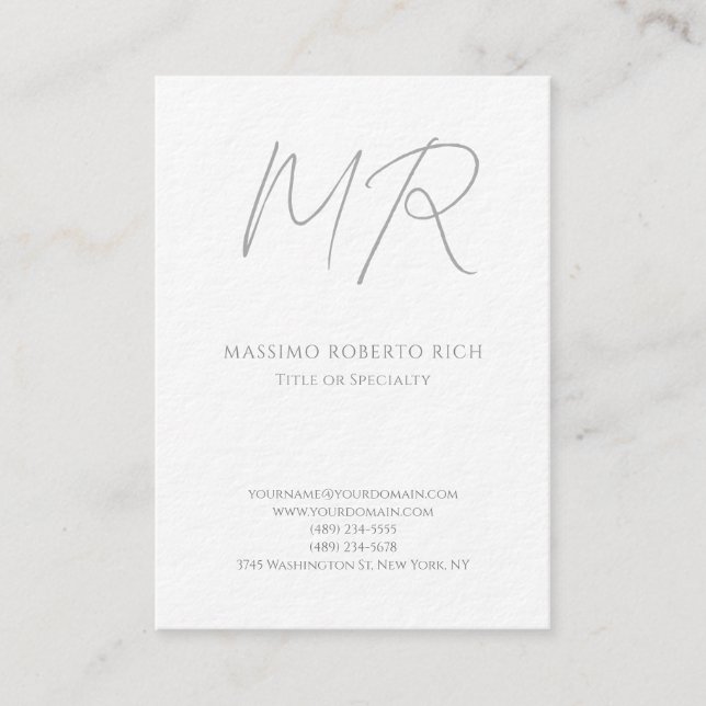 Luxury Thick Modern Monogram Plain Minimalist Business Card (Front)
