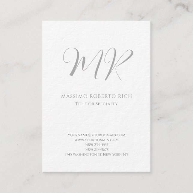 Luxury Thick Modern Monogram Plain Minimalist Business Card (Front)