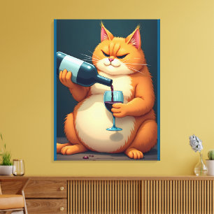 Luxury Tipsy Cat Modern Art Illustration Canvas Print