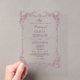 Luxury Toile De Joy Plum Wedding Acrylic Invitations