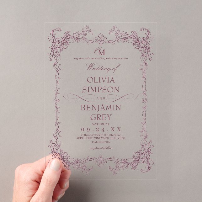 Luxury Toile De Joy  Plum Wedding  Acrylic Invitations (Insitu (Handheld))