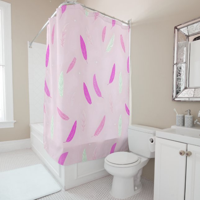 Luxury Trendy Feathers Boho Collection Shower Curtain (In Situ)