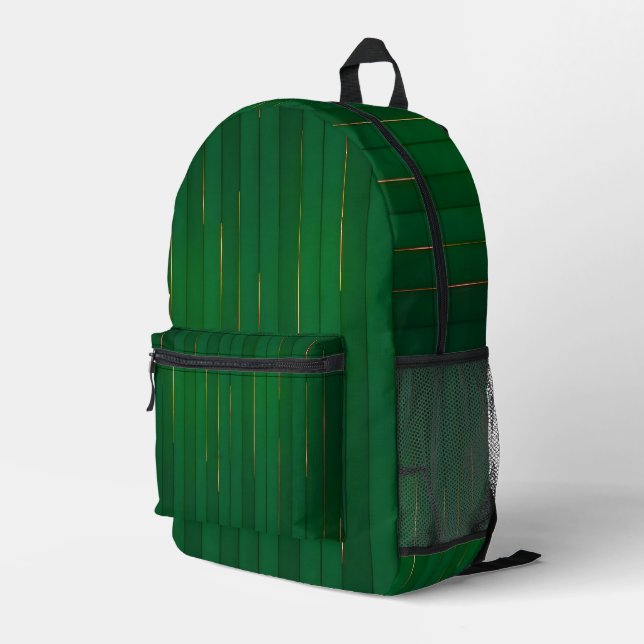 Luxury Trendy Green Gold Linen Texture Collection Printed Backpack (Back Corner Right)