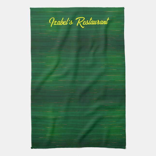 Luxury Trendy Green Gold Linen Texture Collection Tea Towel (Vertical)