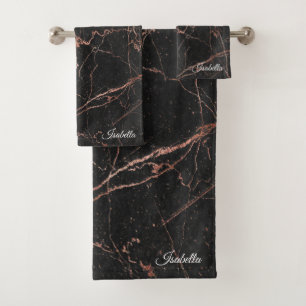 Luxury Trendy Marble Pink Black Customise Bath Towel Set