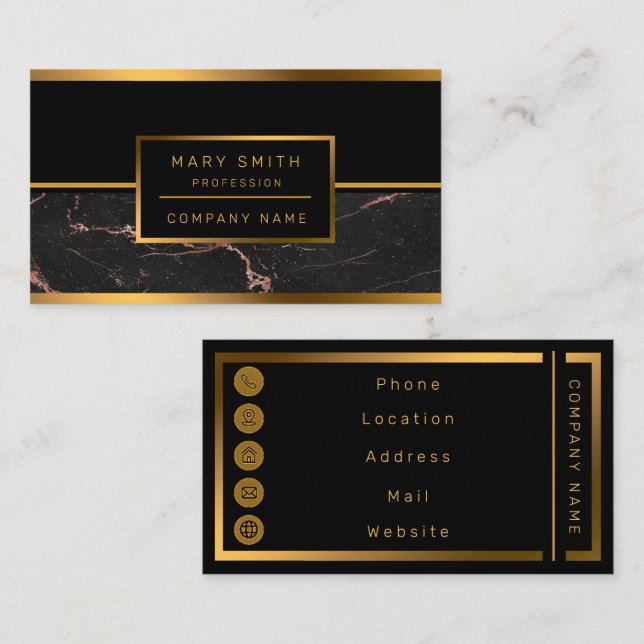 Luxury Trendy Marble Pink Black Customise Business Card (Front/Back)