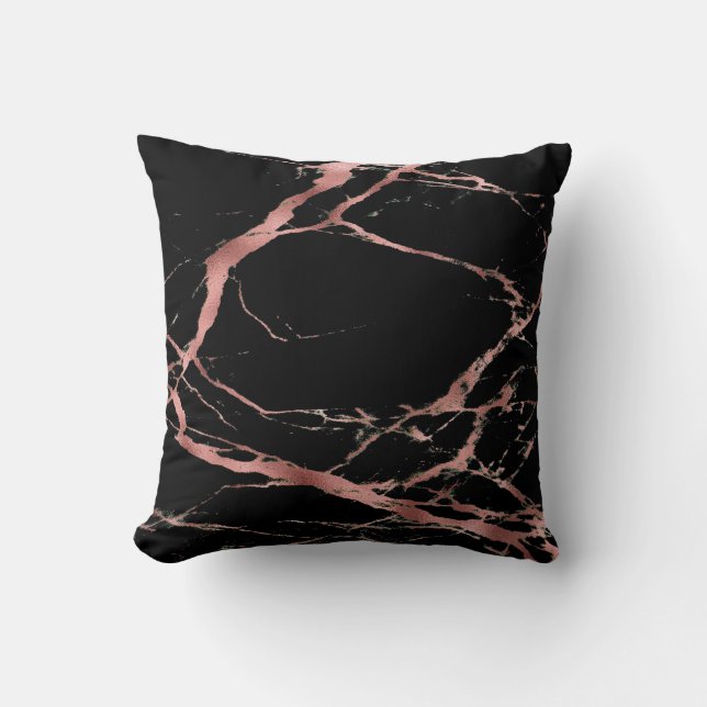 Luxury Trendy Pink Black Marble Cotton Cushion (Front)