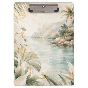 Luxury Tropical Coastal Watercolor Wall Art   Clipboard