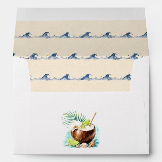 Luxury Tropical Coconut Cocktail Beach Wedding Envelope (Back (Bottom))